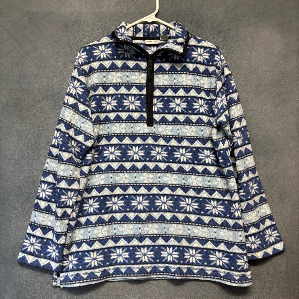Vintage Cabin Creek Blue Snowflake Fleece Pullover Half Zip Medium Warm Skicore